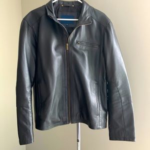 Mens Cole Haan Smooth Black Leather Jacket